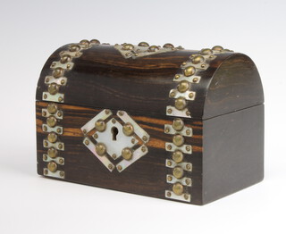 A Victorian coromandel stud work and mother of pearl stationery box 16cm 