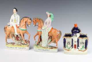 A Staffordshire figure - Prince of Wales 18cm, ditto Princess 26cm and a model of a house 18cm 