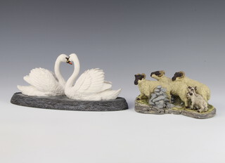 A Border Fine Arts group - Serene Journey B1381 23cm and a similar group of rams and lambs 18cm 