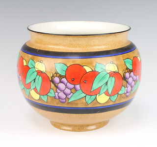 An Art Deco porcelain jardiniere decorated with stylised fruits 31cm 