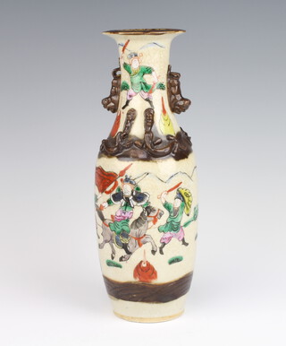 A Chinese crackle glazed vase decorated with warriors 28cm 