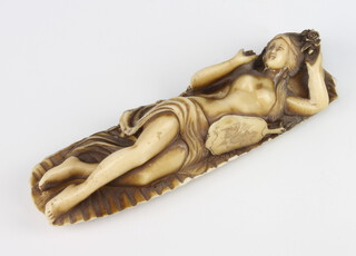 A composition carved figure of a reclining naked Chinese lady 20cm 