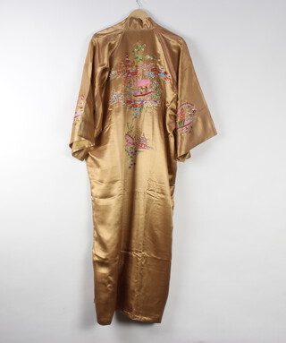 Plain Blossoms, a Chinese peach and embroidered silk Kimono 