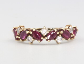 A 9ct yellow gold ruby and diamond ring, 1.9 grams, size L 