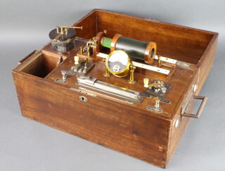 A 19th Century German electric shock machine with glass jar battery etc, contained in a mahogany carrying case 
