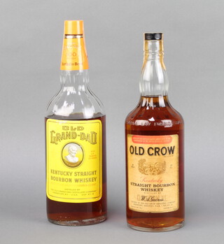 A bottle of Old Crow whiskey together (flecks in bottle) together with a 40fl oz bottle of Old Grand-Dad Kentucky strength Bourbon whiskey (low in neck) 