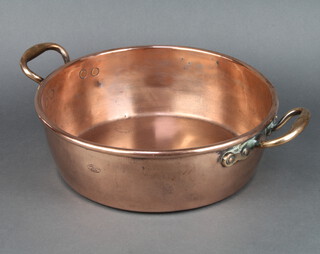 Benham, a Victorian copper twin handled preserving pan 10cm x 40cm 