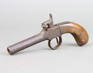 A 19th Century percussion pocket pistol, the 8cm barrel with crossed swords proof mark 