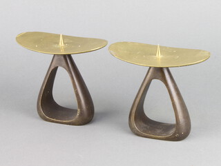 Carl Aubock II for Werkstatte Carl, a pair of mid Century brass pricket candlesticks model no.3600, the base signed Aubock Made In Austria 11cm x 13cm x 7.5cm 