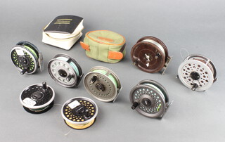 A W J Young Pridex fly fishing reel, a ditto Beaudex, an Orvis clearwater ditto, a brown bakelite Allcocks aerial centrepin fishing reel, a Shakespeare Beaulite ditto, 2 Shakespeare pouches, a Roddy 320 reel (f) and 2 spare spools  