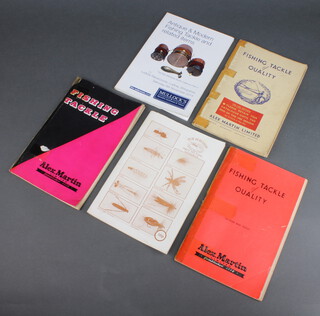 A 1954/55 edition of Alex Martin Ltd fishing catalogue, 2 others 1956 and 57 and a 1983/84 Sue Burgess fly catalogue 