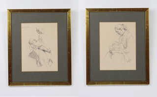 Hew Purchas, pencil sketches, study of a mother and child 28cm x 21cm 