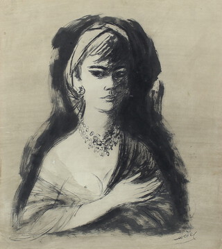 Alice Wedel-Reni, print, study of a young lady 37cm x 33cm 