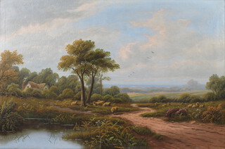 G Turner, oil on canvas signed, "Froggatt Edge, Derbyshire" sheep in an extensive rural landscape 49cm x 75cm 
