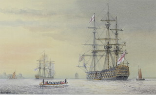 Peter Hilliard, watercolour signed, "Evening Portsmouth" maritime study 22cm x 36cm 