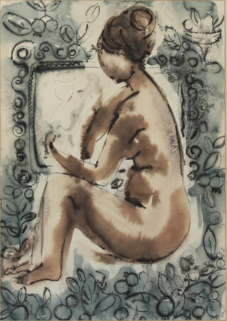 Mid Century print, portrait of a naked lady indistinctly signed and dated '66 61cm x 43cm 