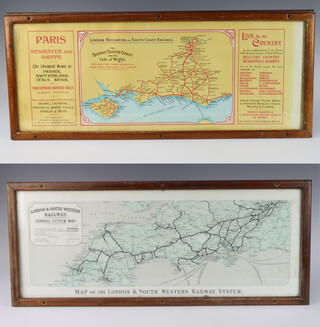 Railway carriage posters, London and South Western Railway System 24cm x 63cm and The Sunny South Coast and The Isle of Wight, London Brighton and South Coast Railway 24cm x 64cm 