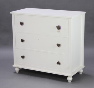A white laminate chest of 3 long drawers with metal heart shaped handles 87cm x 91cm x 44cm 