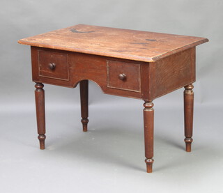 An early 19th Century rectangular mahogany side table fitted 2 drawers raised on turned supports 61cm h x 87cm w x 54cm d 