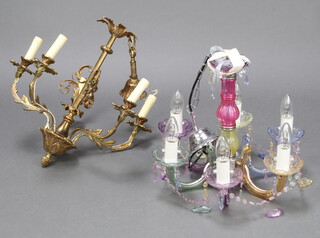 A coloured glass 6 light electrolier together with a 5 light ditto 