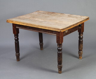 A Victorian rectangular pine kitchen table fitted a frieze drawer 74cm h x 105cm l x 84.5cm w 
