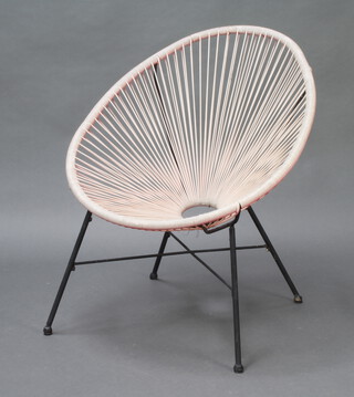 A black tubular metal "string" chair with X framed stretcher 86cm h x 73cm w x 92cm d 