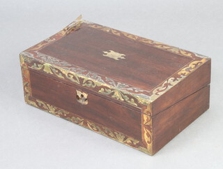 A William IV rosewood and brass inlaid writing slope 14cm x 40cm x 24cm 
