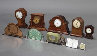 An Edwardian Art Nouveau timepiece with enamelled dial contained in an inlaid mahogany case (f), ditto in a balloon case (f), 3 other mantel clocks, 3 Art Deco timepieces, an alarm clock and an Art Deco twin colour marble clock case