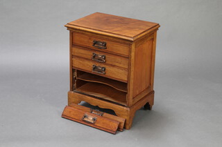 An Edwardian Art Nouveau walnut 5 drawer sheet music chest, raised on bracket feet 61cm h x 49cm w x 36cm d 