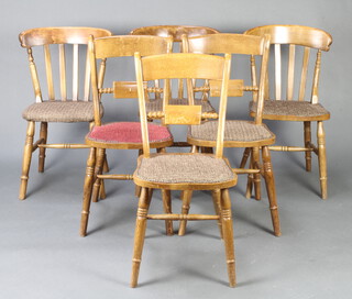 A set of 3 beech framed Windsor style bar back dining chairs together with a pair of beech framed stick and bar back dining chair and 1 other (6)
