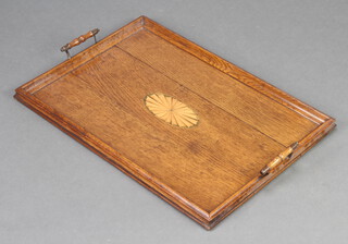 An Edwardian inlaid mahogany twin handled tea tray 58cm x 41cm 