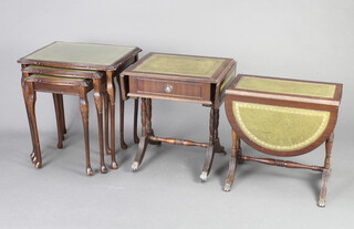 A nest of 3 mahogany interfitting coffee tables 54cm h x 54cm w x 40cm d, a Georgian style mahogany drop flap sofa table 53cm x 46cm x 38cm and a similar occasional table 49cm h x 50cm w x 29cm d  
