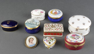 A French porcelain and gilt metal mounted trinket box and other minor boxes