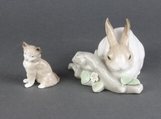 A Lladro figure of a rabbit 10cm, ditto of a cat 