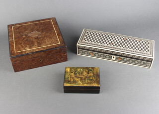 A Victorian jewellery casket and 2 other boxes