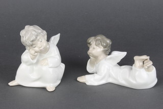 A Lladro figure of a seated angel 11cm, ditto reclining angel 8cm  