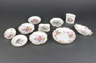 A Royal Worcester dish 14cm, 8 other dishes and a vase 