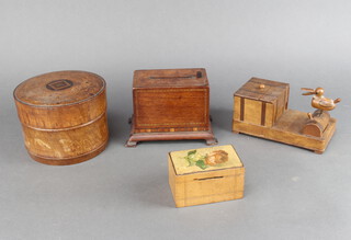 A novelty wooden cigarette dispenser and 3 other boxes
