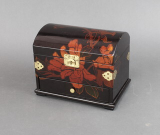 A lacquer dome topped jewellery casket 