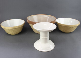A ceramic ham stand and 3 kitchen bowls