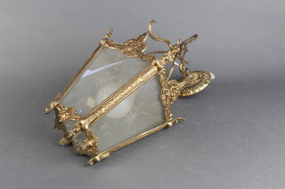 A square gilt metal hall lantern of waisted form 30cm h x 15cm w x 15cm d 