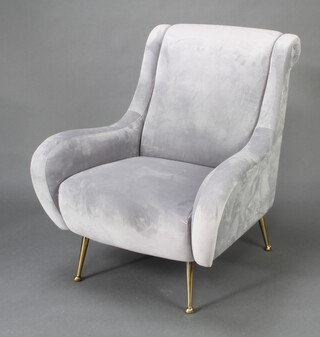 An Italian style armchair on gilt supports upholstered in grey "suede" material 