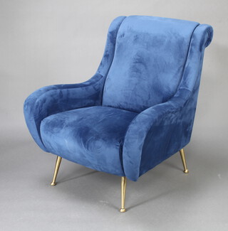 An Italian style armchair upholstered in blue "suede" material  