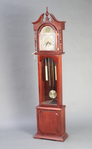 A reproduction longcase clock with 22cm arched painted dial contained in a mahogany case 79cm h x 20cm w x 45cm d 