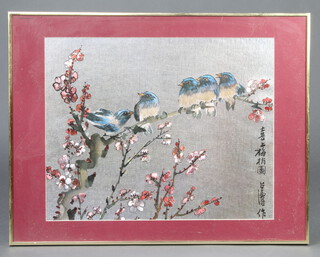 20th Century Japanese print of birds amongst prunus 40cm x 50cm 