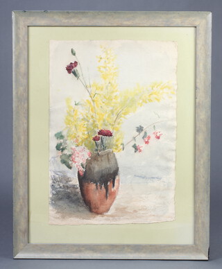 Watercolour unsigned, still life study vase of flowers 56cm x 38cm 