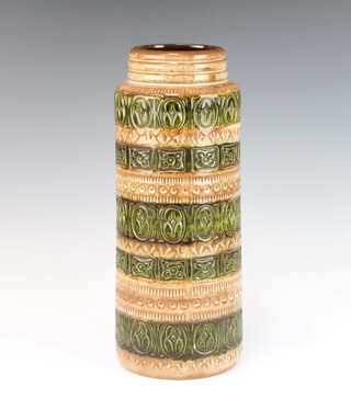 A West German Studio Pottery cylindrical vase with geometric decoration 41cm 