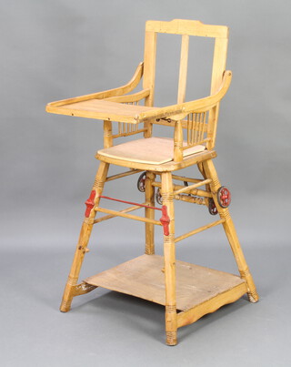 A child's 1920's beech framed metamorphic high chair 
 