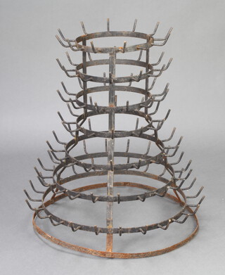 A French circular wrought iron 7 tier bottle drying stand 71cm h x 61cm 
