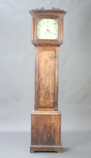 S Ashmead, an 18th Century longcase 30 hour longcase clock, the 27cm square dial painted spandrels and with minute indicator, calendar aperture, contained in a painted pine case (no second hand, key, pendulum or weights) 
